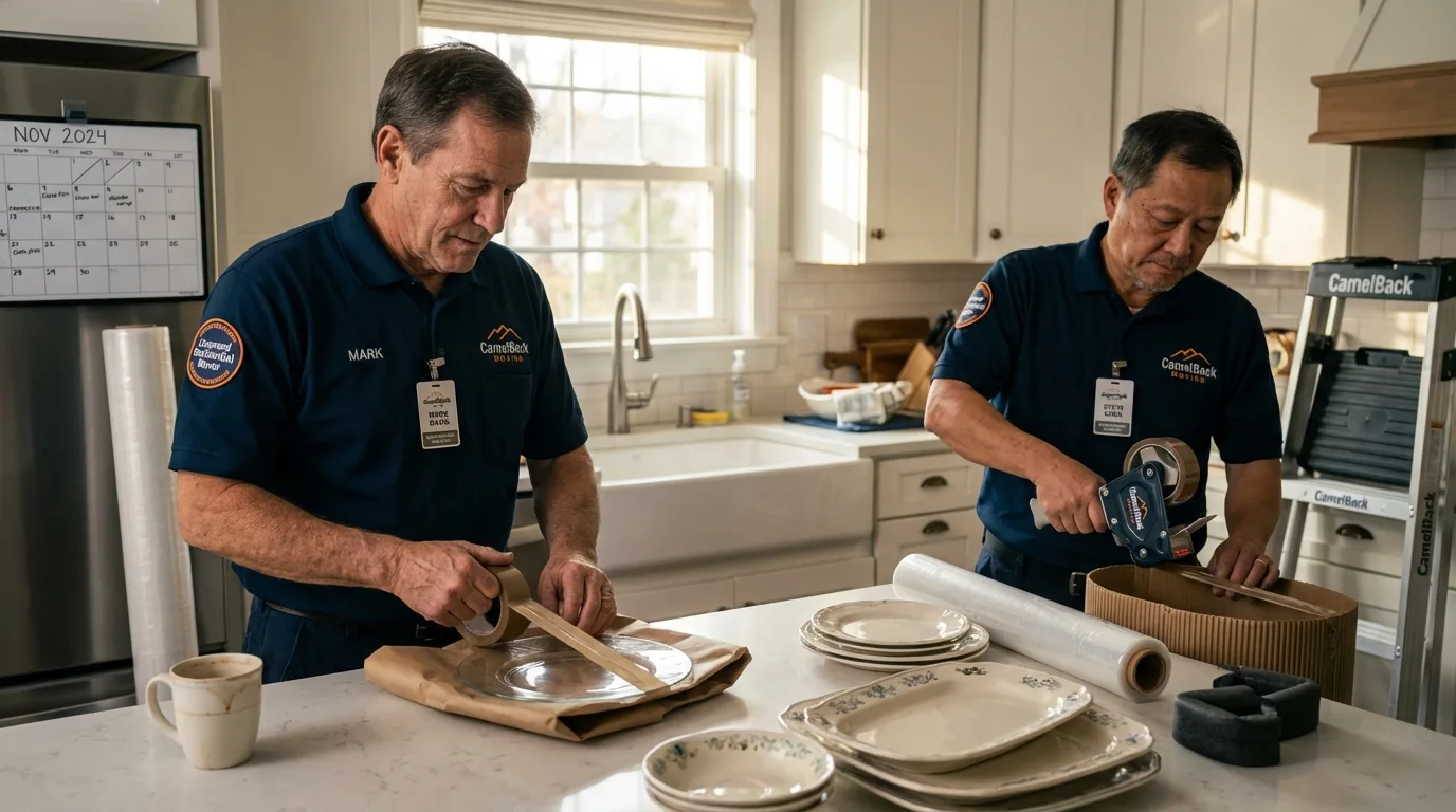 Professional crew packing kitchen dishware in Cannon Falls, MN